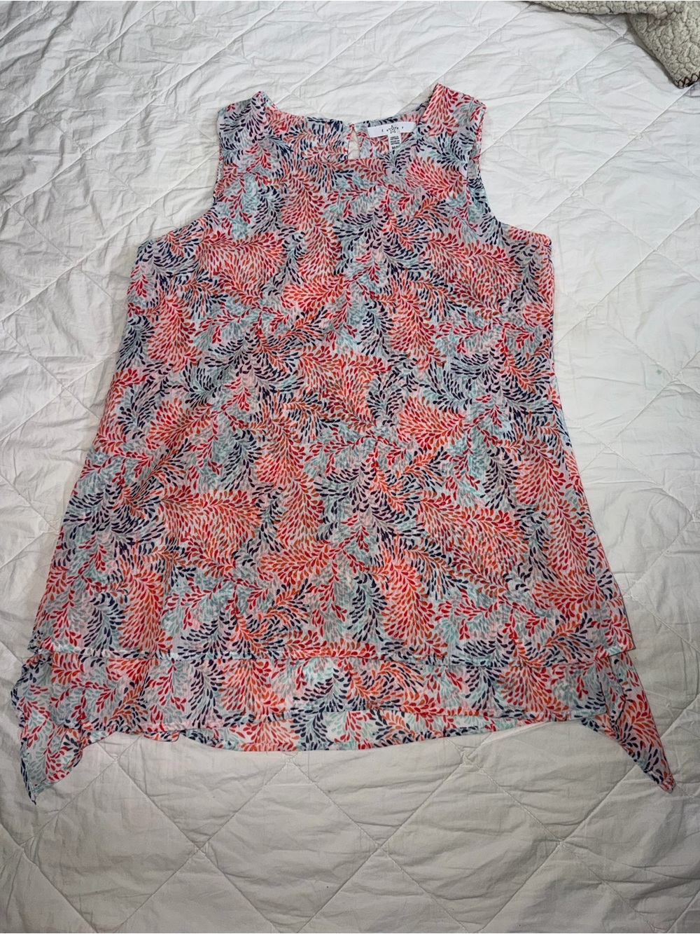 Fever Coral, Navy & Mint Floral Sleeveless Tunic